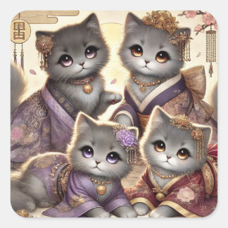 Adesivo Quadrado Cats de Cinza real japonês