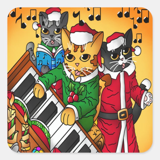 Adesivo Quadrado Cats de Natal (Frente)