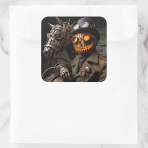 Adesivo Quadrado Cavaleiro Abóbora de Halloween Steampunk