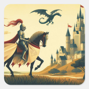 Adesivo Quadrado Cavaleiro medieval & wyvern
