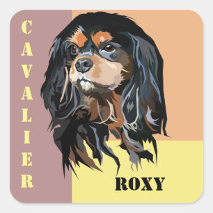 Adesivo Quadrado Cavaleiro Personalizado King Charles Spaniel Stick