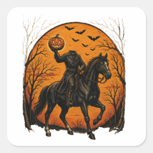 Adesivo Quadrado Cavaleiro Sem Cabeça No Abóbora De Halloween