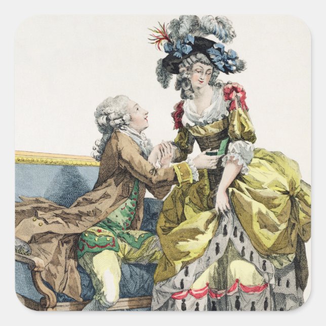 Adesivo Quadrado Cavalheiro Elegante se propondo a uma dama em uma  (Frente)