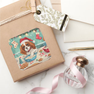Adesivo Quadrado Cavalier King Charles Spaniel Assando Natal