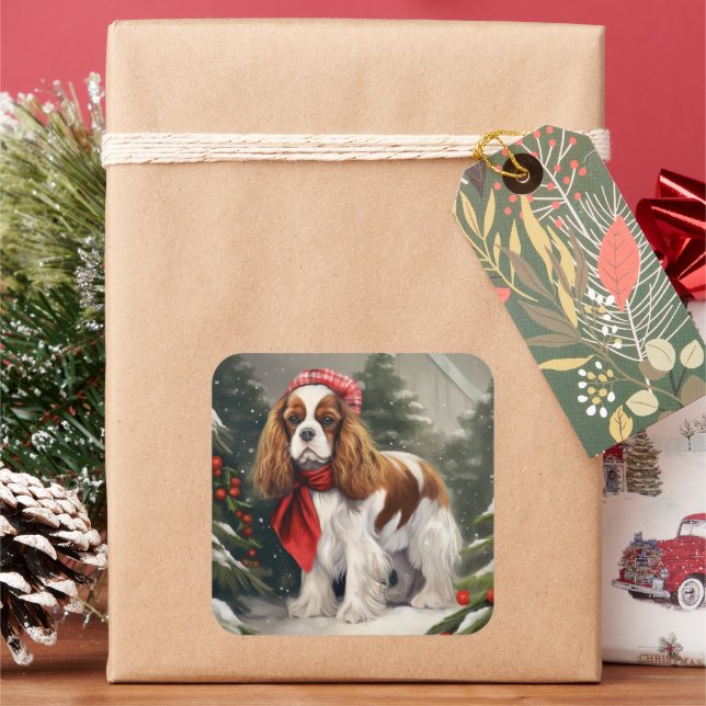 Adesivo Quadrado Cavalier King Charles Spaniel Cachorro Natal (Feriado)