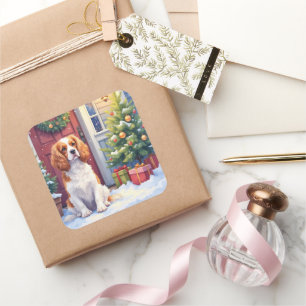 Adesivo Quadrado Cavalier King Charles Spaniel Natal Nevado
