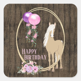 Adesivo Quadrado Cavalo bonito e Flores no Aniversário de Barnwood