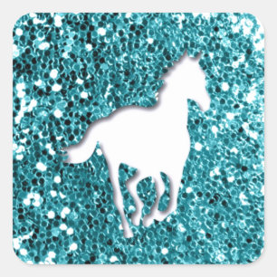 Adesivo Quadrado Cavalo branco no olhar do brilho do Aqua