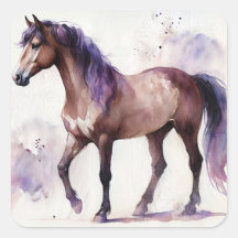 Cavalo Castanho De Aquarela Com Púrpura