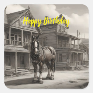 Adesivo Quadrado Cavalo Clydesdale na cidade fantasma
