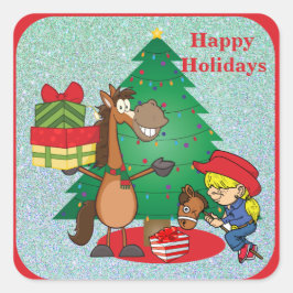 Adesivo Quadrado Cavalo com presentes e palito de vaqueira