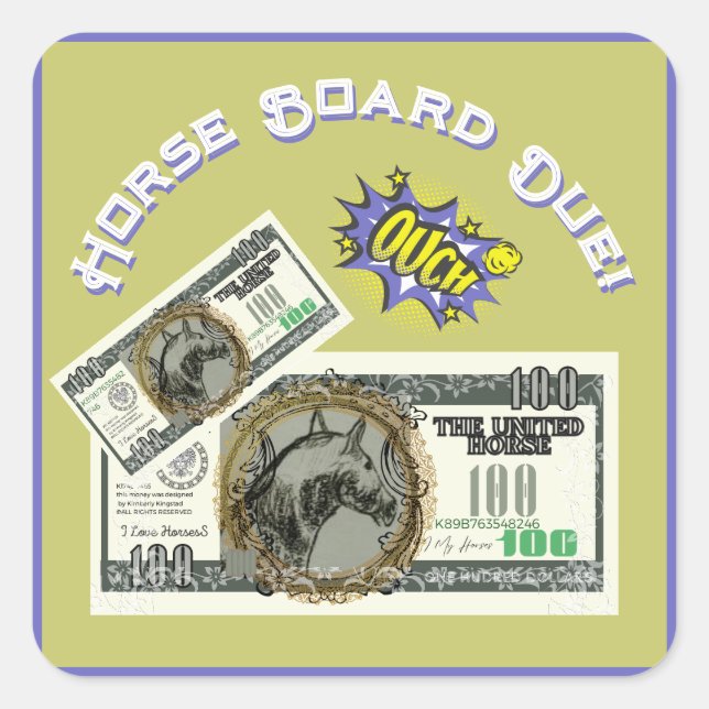 Adesivo Quadrado cavalo cômico $, conselho cavalo devido (Frente)