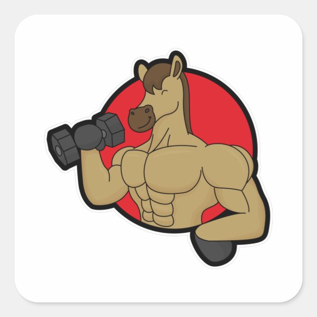 Adesivo Quadrado Cavalo como Criador de Crimes com Dumbbell (Frente)