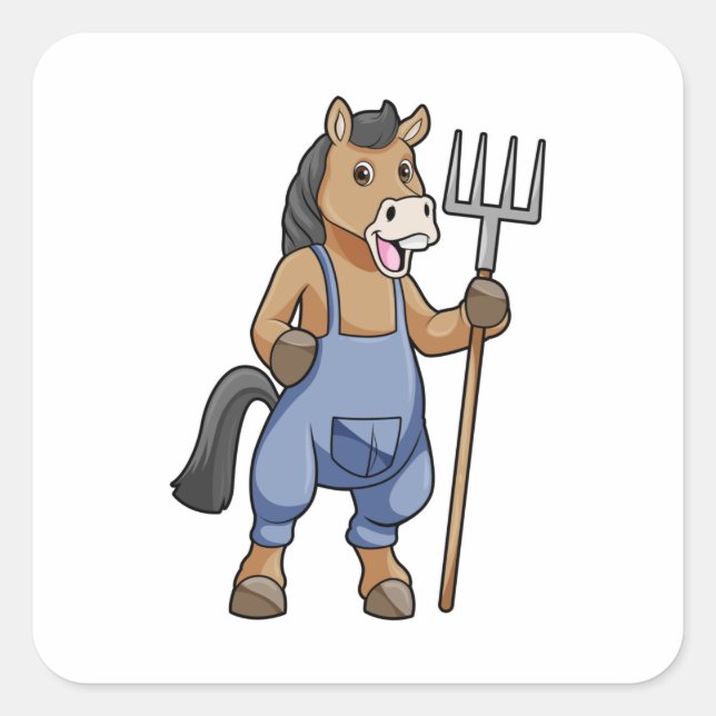 Adesivo Quadrado Cavalo como Farmer com Rake (Frente)