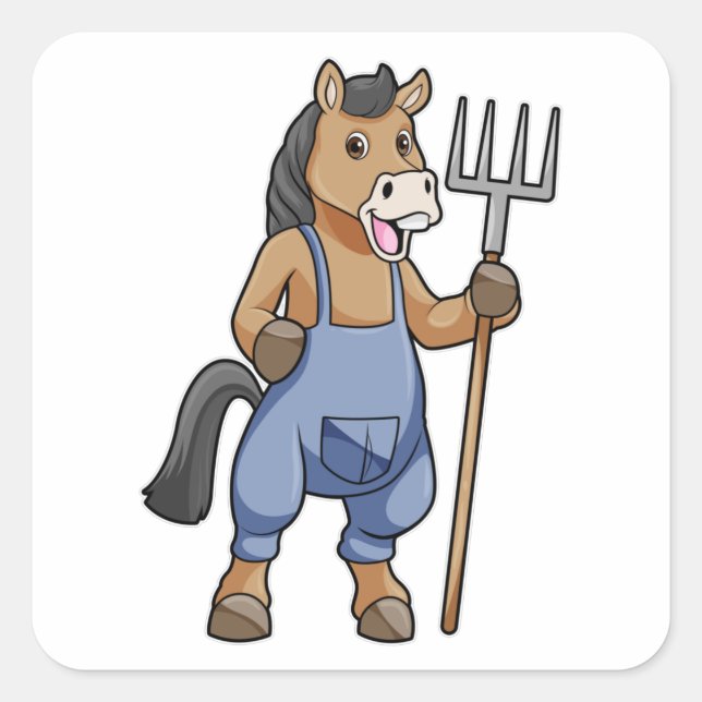 Adesivo Quadrado Cavalo como Farmer com Rake (Frente)