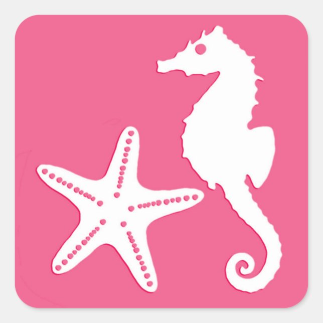 Adesivo Quadrado Cavalo-da-praia, Fuchsia rosa e branco (Frente)
