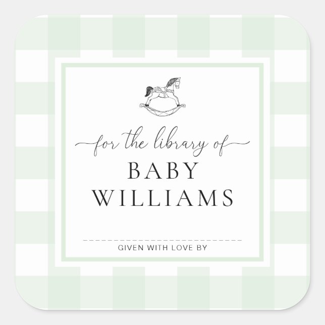 Adesivo Quadrado Cavalo de Balanço em Xadrez Verde Ex Libris (Frente)