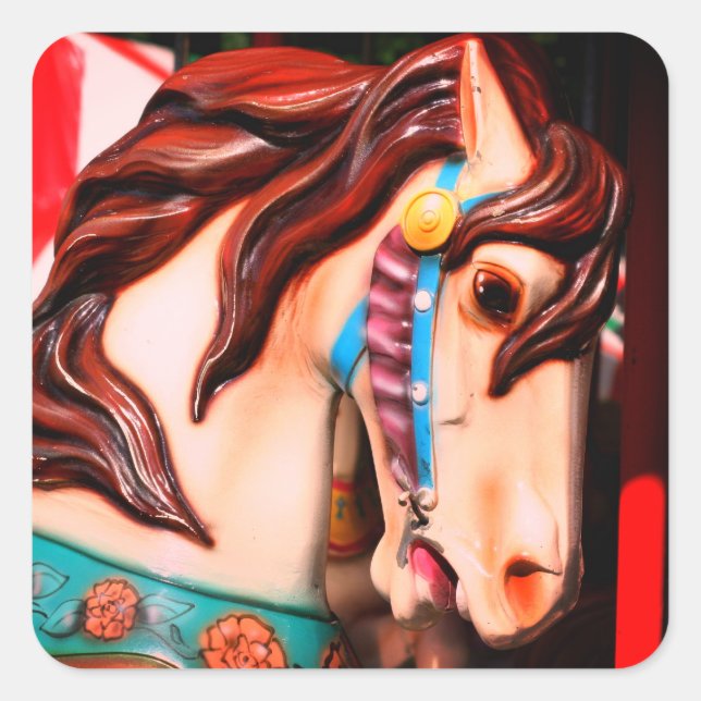 Adesivo Quadrado Cavalo de Carrossel a vapor silencioso (Frente)