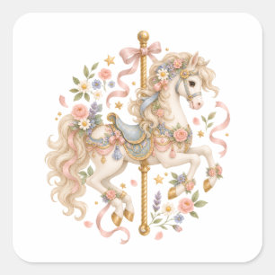 Adesivo Quadrado Cavalo de Carrossel Fofo Arte Vintage