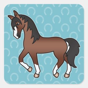 Adesivo Quadrado Cavalo de Cartoon de Trote Brown