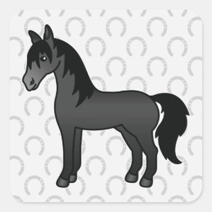 Adesivo Quadrado Cavalo de Cartoon Negro