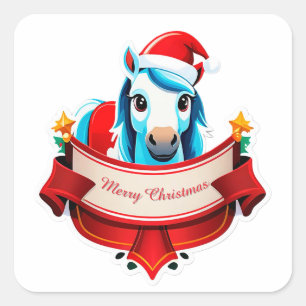 Adesivo Quadrado Cavalo de Natal Alegre com faixa