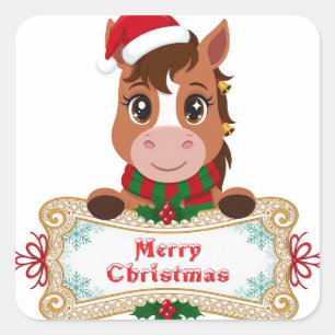Adesivo Quadrado Cavalo de Natal Alegre com faixa