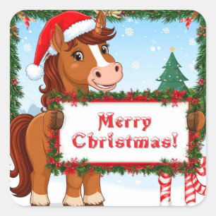 Adesivo Quadrado Cavalo de Natal Fofo