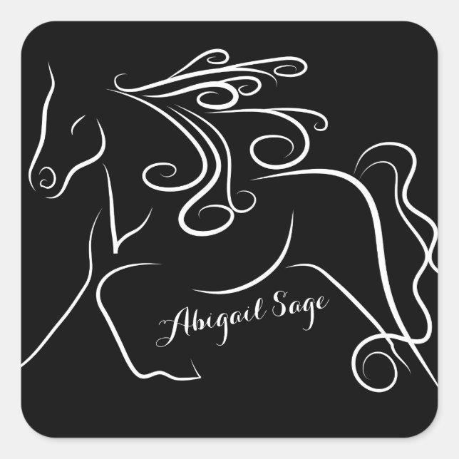 Adesivo Quadrado Cavalo de Silhueta Branco Preto Personalizado (Frente)