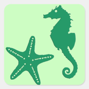 Adesivo Quadrado Cavalo-do-mar e Starfish, Emerald & Pastel Green 