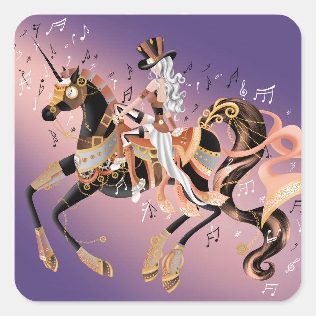 Adesivo Quadrado Cavalo e Lady Steampunk (Frente)