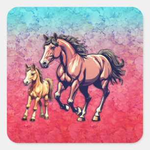 Adesivo Quadrado Cavalo e Pé sobre fundo texturizado