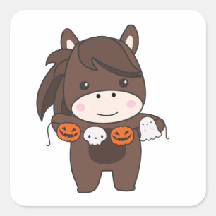 Adesivo Quadrado Cavalo Feliz Halloween Pumpkin Bat Costume Square