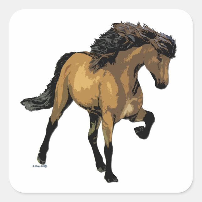 Adesivo Quadrado Cavalo Gaited Buckskin Nouvelle Vogue (Frente)