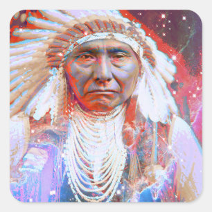 Adesivo Quadrado Cavalo Louco Americano Nativo