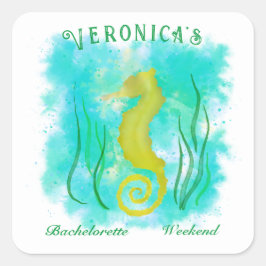 Adesivo Quadrado Cavalo-marinho amarelo sob o mar