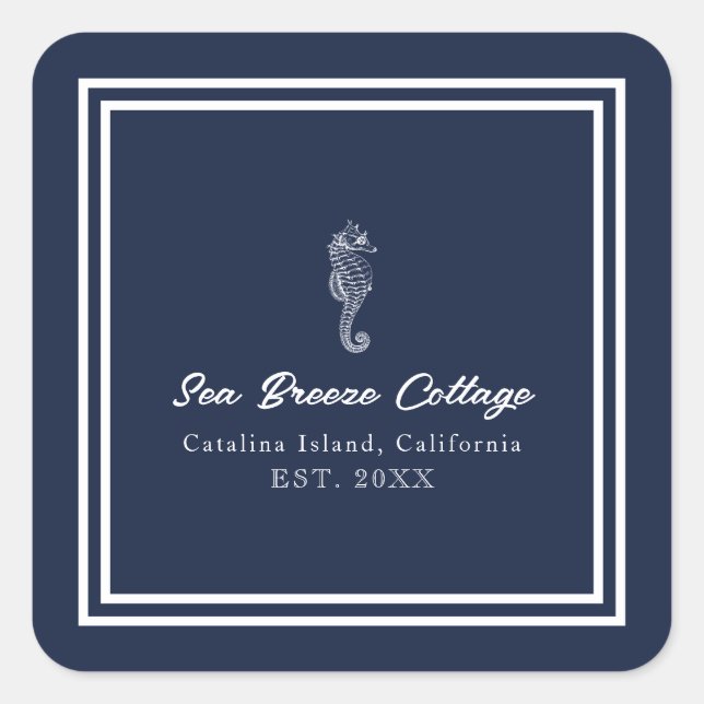 Adesivo Quadrado Cavalo-marinho branco, azul e branco (Frente)