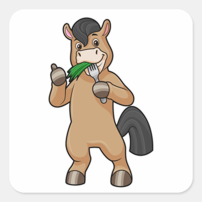 Adesivo Quadrado Cavalo na Comida de Vegan (Frente)