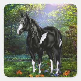 Adesivo Quadrado Cavalo Negro e Branco Sobreposto