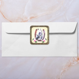 Adesivo Quadrado Cavalo Pintado Na Moldura De Couro Faux