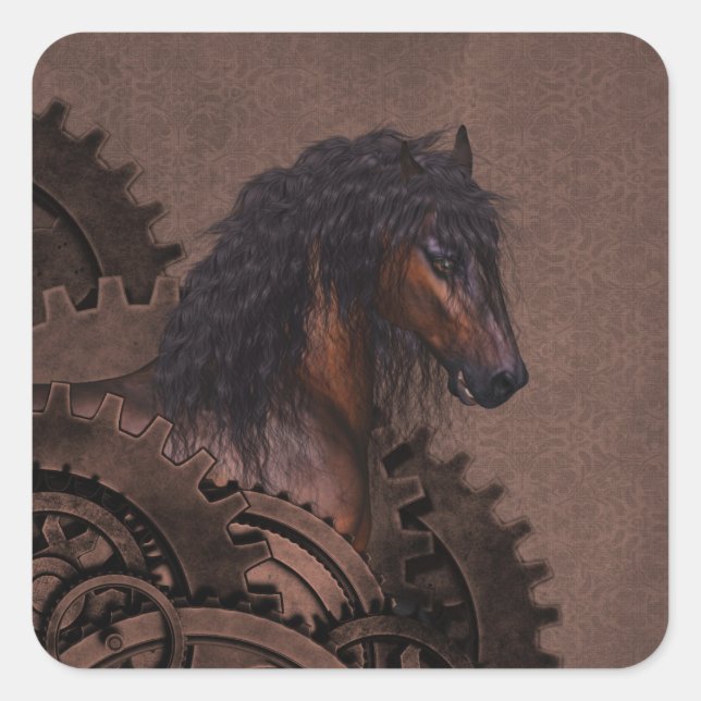 Adesivo Quadrado Cavalo Steampunk (Frente)
