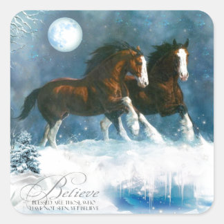 Adesivo Quadrado Cavalos Correndo Na Neve