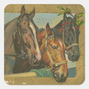 Adesivo Quadrado Cavalos do natal vintage