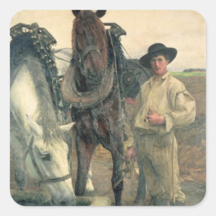Adesivo Quadrado Cavalos na calha da água, 1884 (óleo em canvas)
