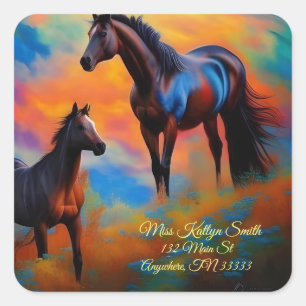 Adesivo Quadrado Cavalos Selvagens *personalize*