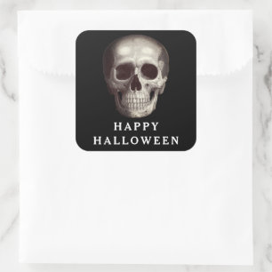 Adesivo Quadrado Caveira Assustadora Preta Halloween Adulto 