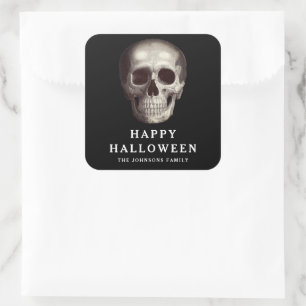 Adesivo Quadrado Caveira Assustadora Preta Halloween Adulto