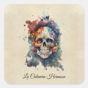 Adesivo Quadrado Caveira Custom Hermosa Dia dos Mortos