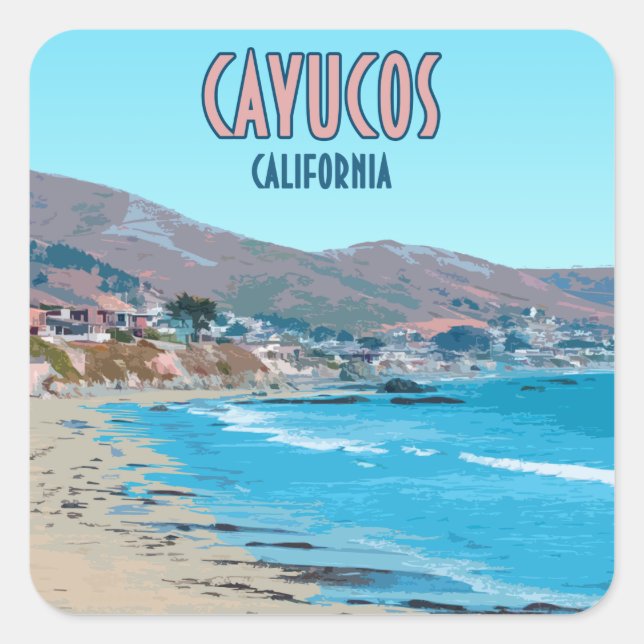 Adesivo Quadrado Cayucos California Central Coast Vintage (Frente)