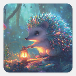 Adesivo Quadrado Cefaleia e Lanterna Whimsical na Floresta Encantad